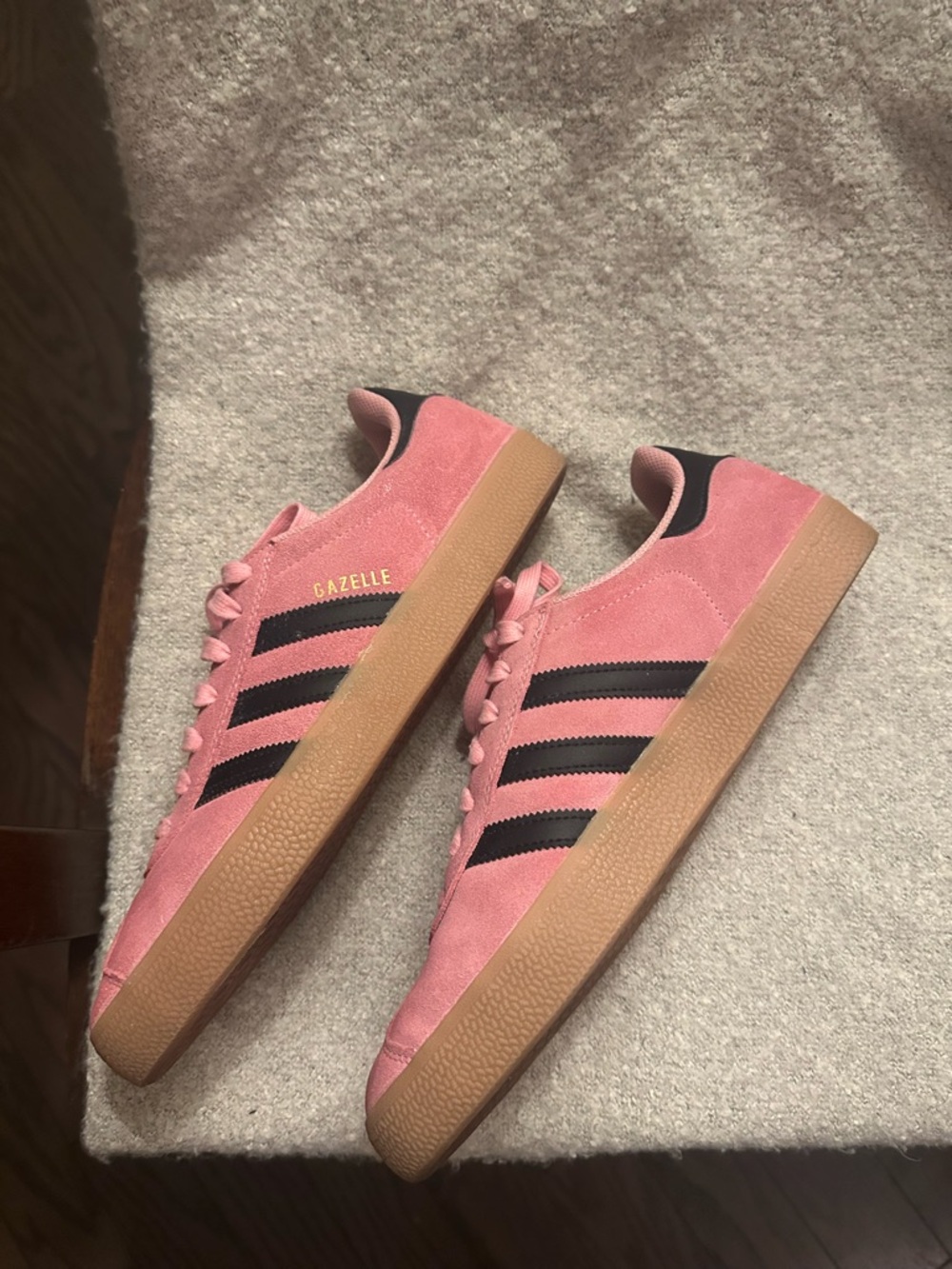 adidas Pink Suede Gazelle with Black Stripes and Gum Sole